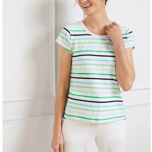 Talbots Women's Superset Jersey Open Back Tee in Vast Multi Stripe